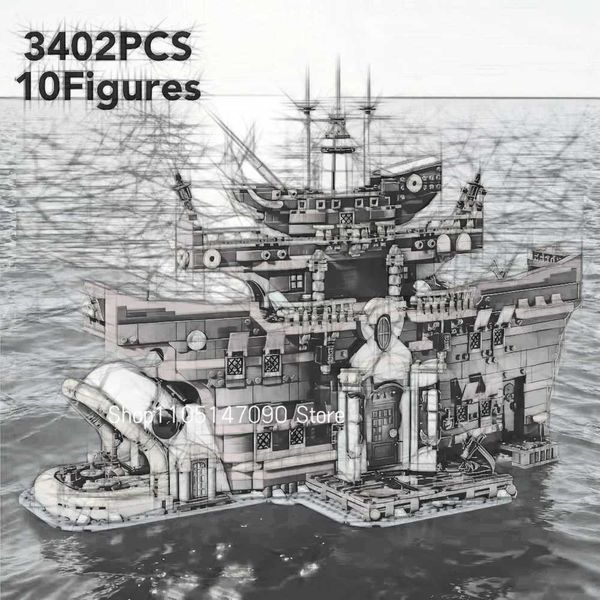 New floating restaurant model building blocks craft ship difficult toys for children and adults holiday Christmas birT251126