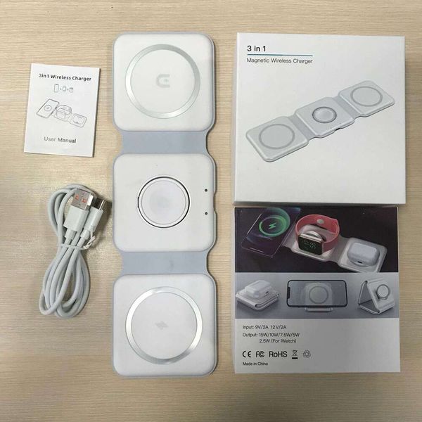 3 in 1 Charging Station Foldable Magnetic Fast Wireless Charger Dock Travel Charging Pad for iPhone 17 16 15 14 13 12 Pro Max Plus Apple Watch Series AirPods 4/3/2/Pro