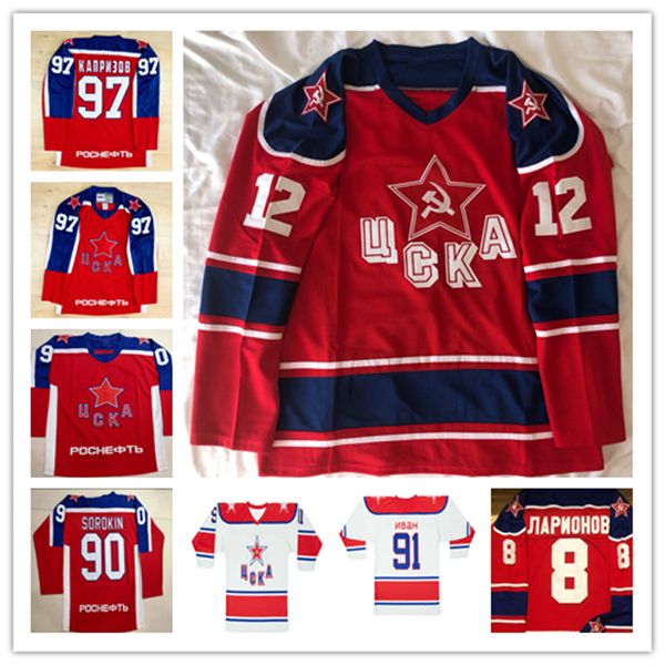 

Throwback Team CSKA Red Army Russia Ice Hockey Jersey 97 Kaprizov 90 Sorokin Red White Alternate Stitched Custom, Men red style