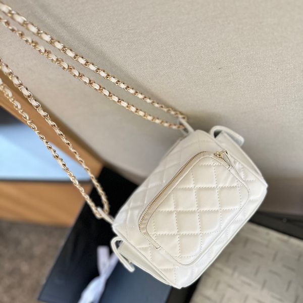

Camera Bag Fashion Womens Makeup Sacoche Shoulder Bag Leather Diamond Gold Hardware Metal Buckle Multi-Pocket Luxury Tote Matelasse Chain Crossbody Wallte 20cm, Black