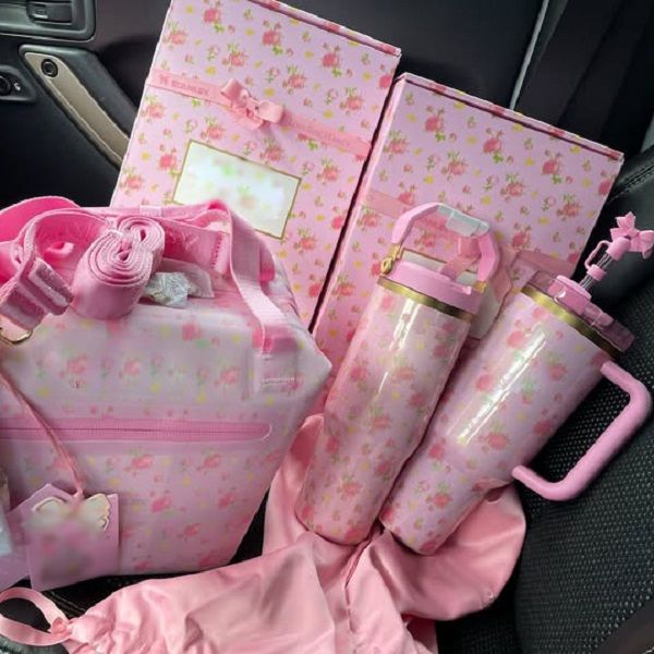 14 oz 40 oz Love Fancy Ibiza Sunset Limited Edition Car Cup with Handle and Straw, Christmas Limited Edition Bow Mug | All Day Julienne Mini Soft Insulated Lunch Bag Box