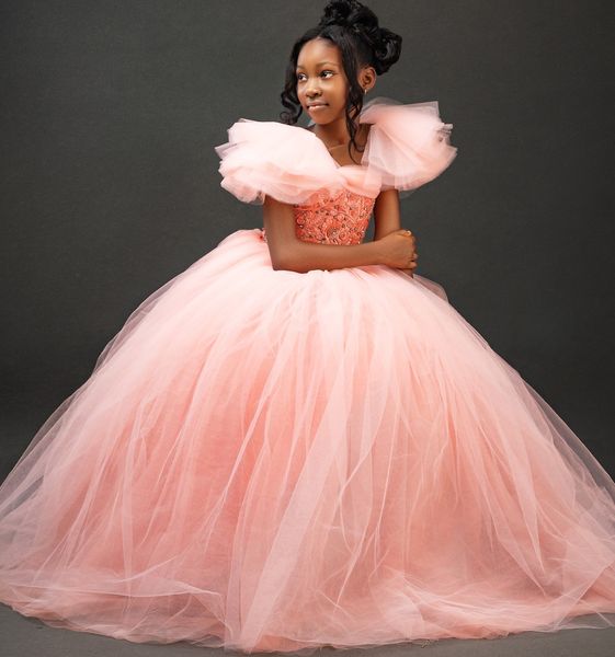 

2026 Blush Pink Ball Gown Flower Girl Dresses Sheer Neck Lace Tulle Little Girl Christmas Peageant Birthday Christening Tutu Dress Gowns ZJ422, Multi