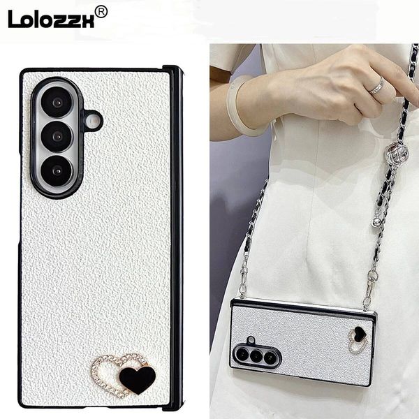 Rhinestone Love Adjustable Long Crossbody Lanyard Phone Case For Samsung 7 zfold7 Galaxy Z Fold 6 5 4 3 Protect Cover