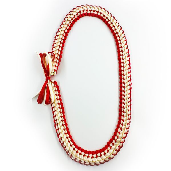

Necklace Graduation Ribbon Lei Braided Handmade Grad Lei with Satin 4 ribbon Gift for Graduation Accessories 40INCH Kindergarten primary school graduation, Red and white