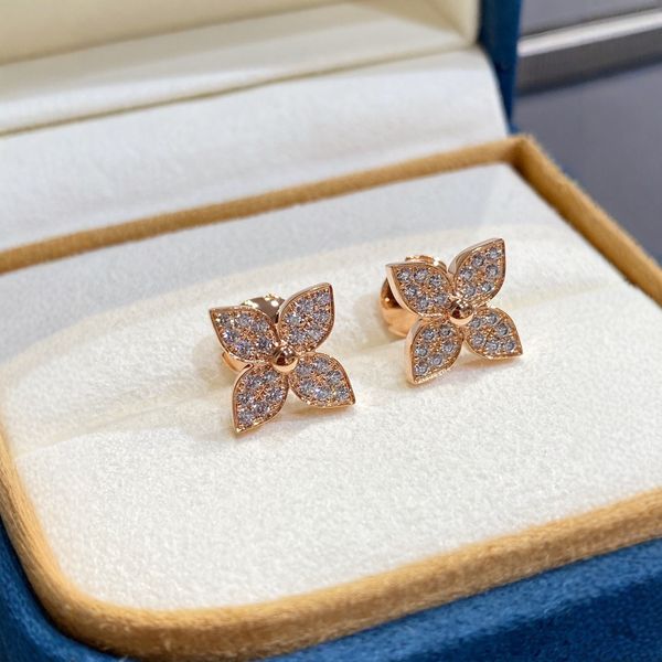

Designer Stud Earrings for Women - 18K Gold Square Round Full Diamond Four-Leaf Clover Fashion Jewelry