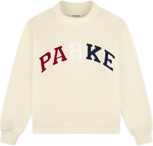 

Parke Women Designer Embroideried Sweatshirts Beige Pure Cotton Mockneck Hoodies Fashion Tops PARKE Loose Sweaters, Yellow