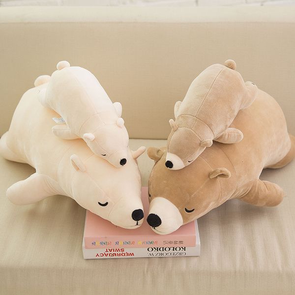 

70/90/110CM Stuffed Animals Plush Lying On The Ground Throw Pillow Giant Polar Bear Doll Cartoon Toy, White