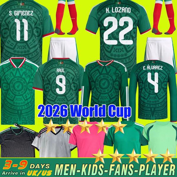 

S-4XL Mexico 2025 2026 soccer jerseys VEGA RAUL CHICHARITO LOZANO J. QUInONES 25 26 H.LOZANO football shirts men and kids sets black world cup kit uniforms A10, Grey