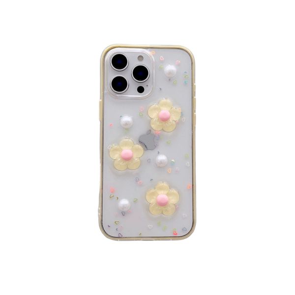 Pearl Candy Flower Phone Case Suitable for iPhone 16/15 Pro Max Transparent Resin Protective Case iPhone 14/13