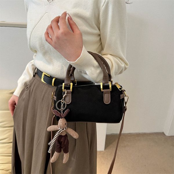 

New Arrival 2025 Women's Stylish Shoulder Bag - Retro Wool Cylinder Purse, Compact Crossbody Handbag Hot Sale, Deep brown