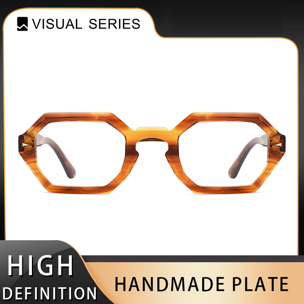 

Vintage Customized Logo Amber Fashion Men's Glasses Multilateral Acetate Fiber Optical Glasses Retro Eyeframe Women's Glasses