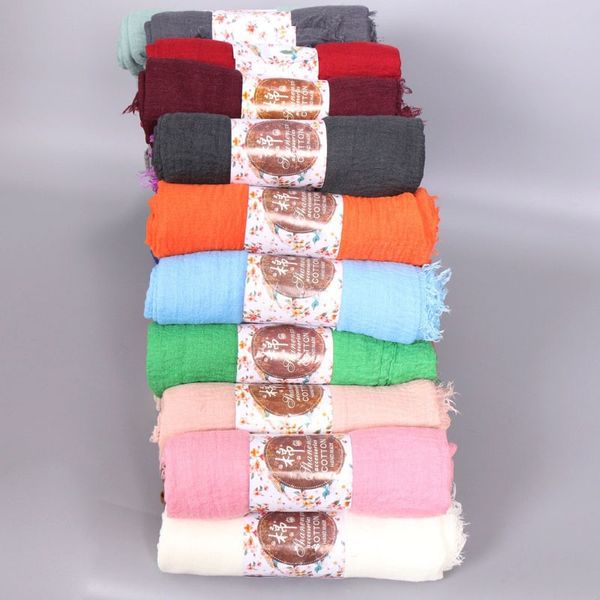 K566 New style pleated solid color cotton solid color scarf Cotton and linen feel fur edge large size ladies headscarf scarf wholesale