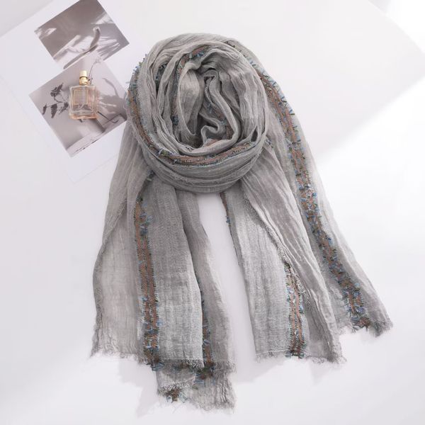 T583 literary retro style natural wrinkled scarf female high-grade special dragonfly yarn scarf female 100 cotton shawl