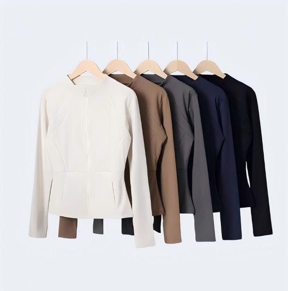 

New fast drying and high elasticity stand up collar sports jacket for women slim fit and slimming yoga top tight fitting running and fitness suit jacket, Navy