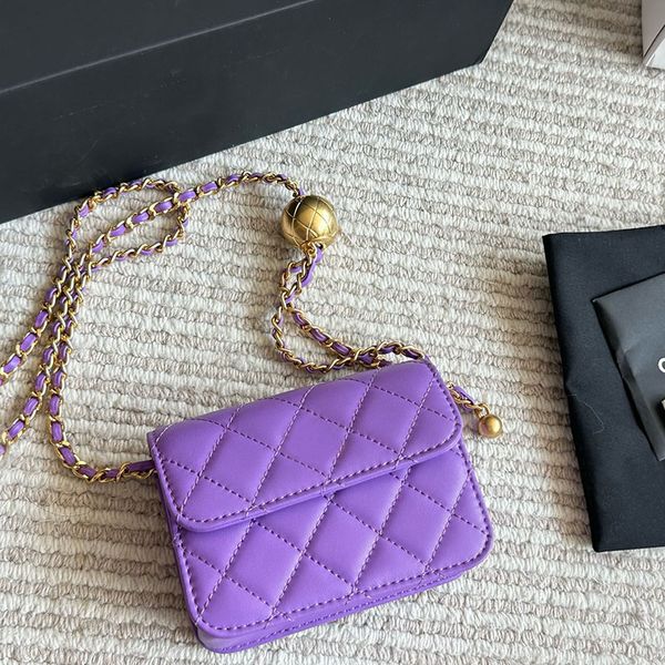 

Ladies Designer Purple Coin Purse Mini Flap Bag Leather Golden Metal Ball Adjustable Matelasse Chain Stylish Waist Bags Shoulder Crossbody Wallet Sacoche 10cm, Yellow
