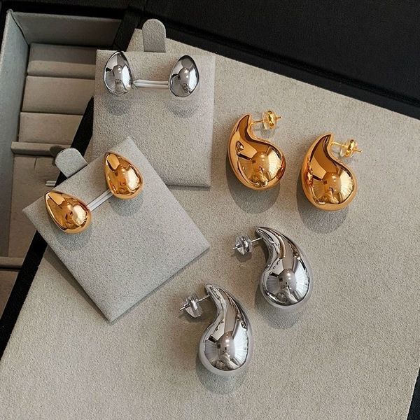 

18K Gold Plated Teardrop Stud Earrings for Women - Chunky Large Thick Dome Waterdrop Design