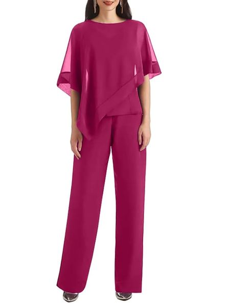 Petite Chiffon Women's Jumpsuit 2 Pieces Mother of The Bride Dress Pant Suits with Jacket for Wedding Guest Dress