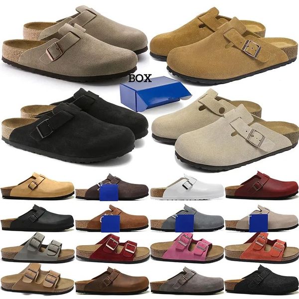 

With Box Clogs slippers Taupe Mocca Habana Mink Schwarz Genuine Leather Slide Favourite Beach Women Men 35-46, Nude
