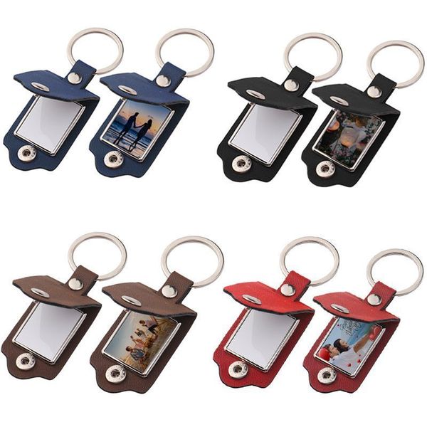 Update Sublimation Keychain DIY Blank Leather Keychains Photo Frame Key Chains Gift Keyring