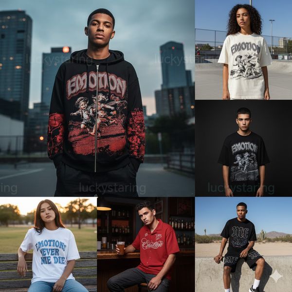 

designer t shirt mixed emotions shirt men hoodie Mens Y2k hoodies Letter tee High Street summer fashion hip-hop retro casual cotton printed shorts sleeveds, Black