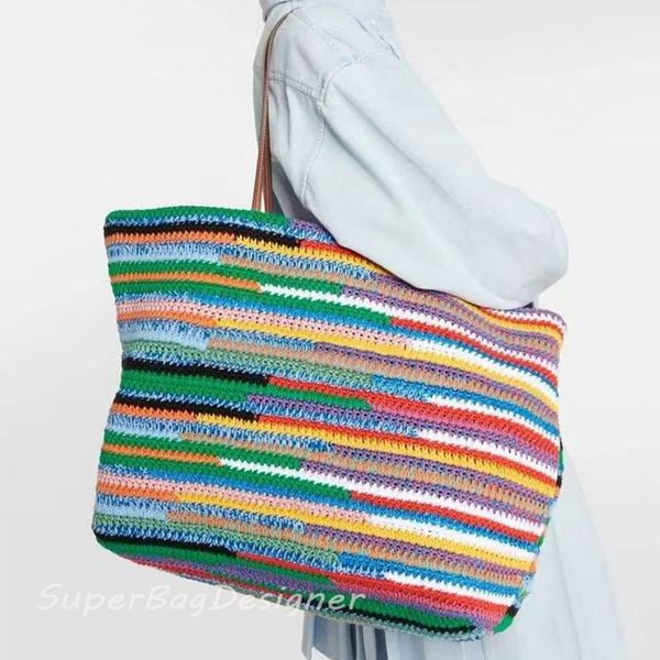 

7A women Luxury Designer Rainbow Tote Bag Crochet Armpit bag Shoulder Bags Crossbody Weave ladies Beach Bag Summer lady Handbag Shoulder Beach Travel totes Handbags, Rainbow light