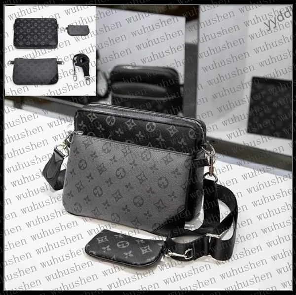 

TOP Women Men TRIO Messenger Bags designer Handbags Leather Briefcases Shoulder Backpack Sport Male Cross Body Purse Man's bag, Sky blue