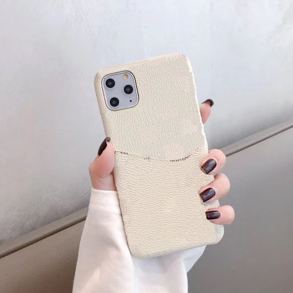 Card Holder Designer Phone Case for Apple iPhone 17 16 Pro Max 15 Promax 14 Plus 13 12 11 XR XS Luxury Leather Hardwares Velvet Lining Back Cover Funda Coque White Grid