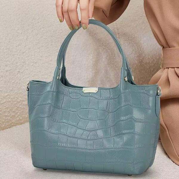 

Mirror Aidrani Fashion Genuine Leather Bag With Crocodile Pattern Large Capacity Women's Handbag Solid Color Casual Versatile S, Misty blue