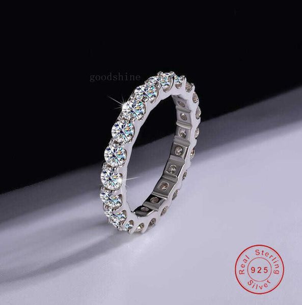 

2024 Sparkg Gorgeous Handmade Full Round Cut Moissanite Dia Gemstones Wedding Rings Pure 100% Sterg Sier Party Eternity Women Band Ring Gift