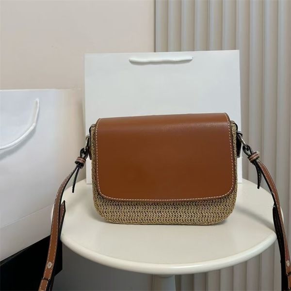 

2025 Designer Bag Woman Purse Straw Shoulder Bags Crossbody Beach Bag Small Flap Cross Body Leather, Black(21*15cm)