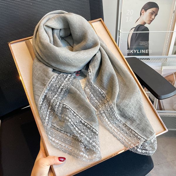 

Linen colored lace cotton linen thin women's summer outerwear scarf --810036
