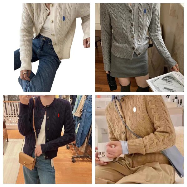 

Women's Designer Sweaters Pony Autumn and Winter Embroidered Cardigan Sweater Cotton Fashion Knitted Jumper Top Fried Dough Twists Sweater BFG2502075, Light tan