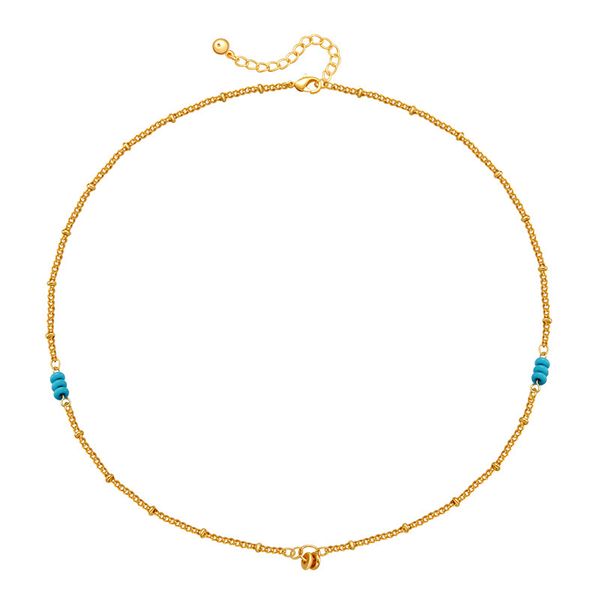 

NEW Copper Plated 18K Real Gold Chain with Turquoise Beads Handmade DIY to Create a Niche Vacation and Leisure Style Necklace
