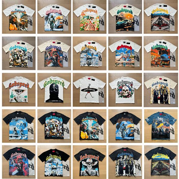 

godspeed t shirt designer t classic graphic tee godspeed shirt mens shirts Vintage printed skull wash water make old cotton short sleeve asian size  m l xl, Colour 1