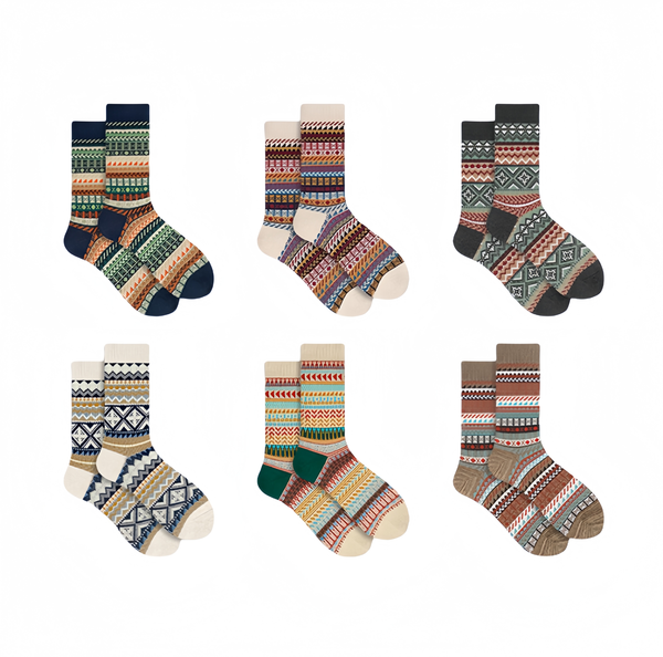 

fair island socks retro ethnic style vintage striped trend autumn winter long socks mens and womens mid socks, Multi