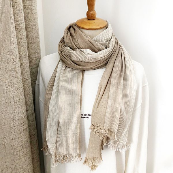 

Japanese and Korean artistic style striped cotton and linen scarf --853028