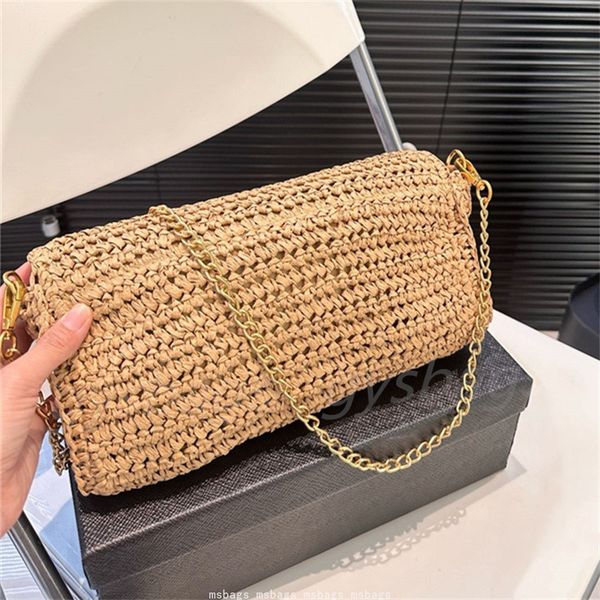 

Woman Straw Beach Bags Raffia Crossbody Chain Bag Designer Bag Khaki Single Shoulder Purse Gold Tassel Letters, Khaki(l0g0)
