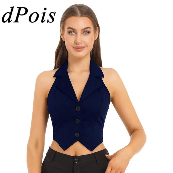Womens Vests Halter Neck Office Ladies Crop Tops VNeck Formal Elegant OL Waistcoat Suits Vest Business Work Wear Mujer 250207