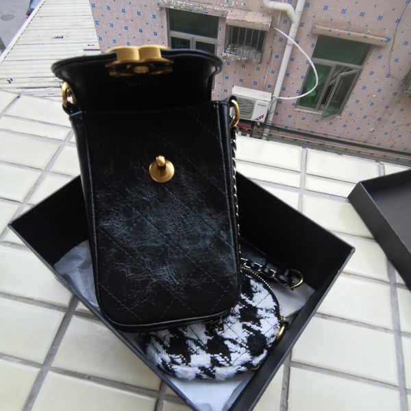 

2 in 1 Medieval Hobo Mobile Phone Box Bag Garden Large Capacity Women Shoulder Chest Pack Lady Tote Chains Storage box, Black