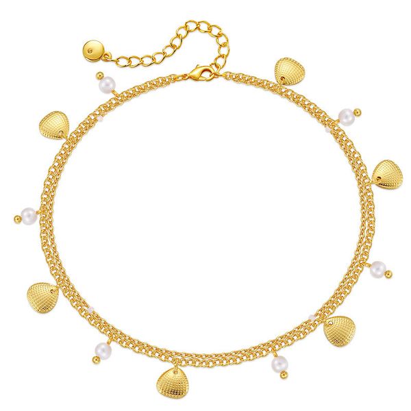 

Seaside beach vacation style shell foot chain, small and fresh plated 18K real gold chain, ABS pearl foot chain texture