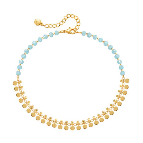 

Exotic brass plated 18K real gold tassel pendant, niche ankle chain, light blue crystal, elegant temperament ankle chain