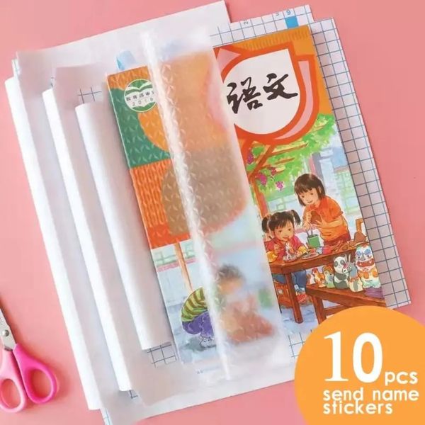 10PCS/Set Checkered Pattern Self-Adhesive Book Skin S/M/L Transparent Protective Cover Waterproof Sleeve 250207