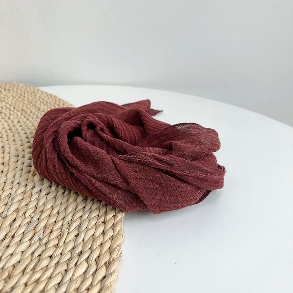 

Spring and Autumn vintage dyed linen pleated small scarf --861081