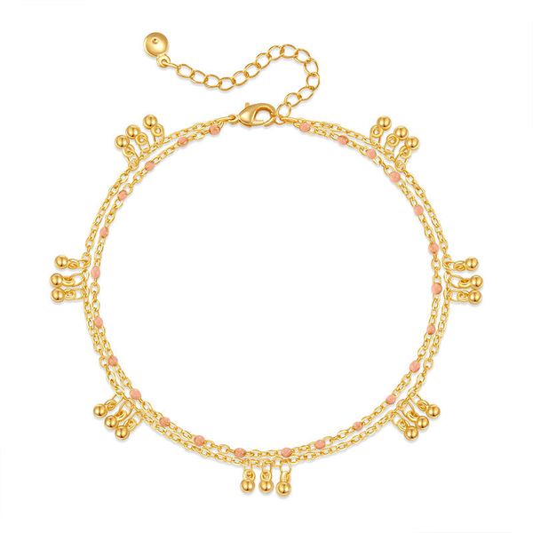 

Bohemian style double-layer vacation style foot chain copper plated 18K real gold chain transfer bead small ball color preserving foot