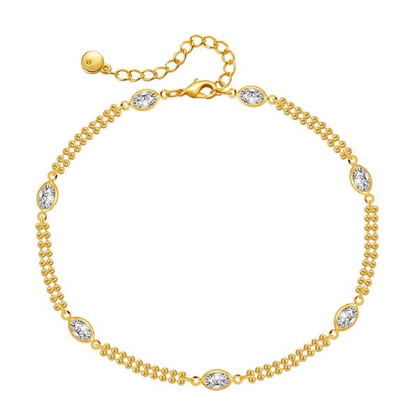 

Minimally designed double layered round bead chain with cold ins style foot ring plated with 18K real gold chain