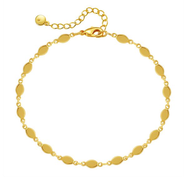 

Simple and delicate small circular plain chain foot decoration brass plated with 18K real gold texture metal trend flowing foot chain