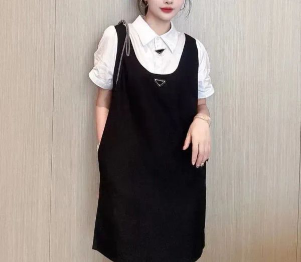 

Designer Dress 2025 Summer Strap Nylon Dress Fashion Casual A-line Tank Top Dress Paired with Inverted Triangle Pattern Top Quality Women' Clothing BFG25011111, Black