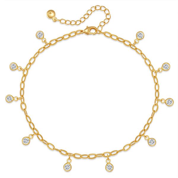 

New cross-border summer niche design high-end foot chain copper plated 18K real gold simple diamond inlaid light luxury style foot chain