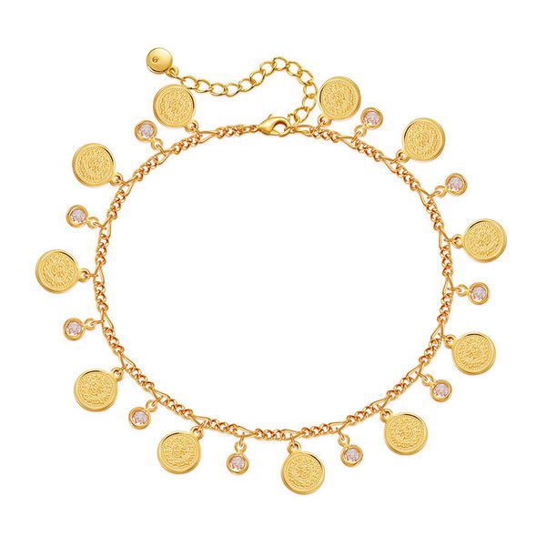 

New product small round pendant brass plated 18K real gold chain with metallic texture chic foot chain