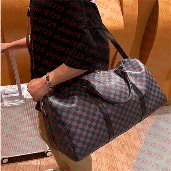 

Designer Bag Outdoor Travel Bag Plaid Classic Black Letters Luxury Ladies Men Shoulder Handbag Genuine Leather Large Capacity Size 55cm
